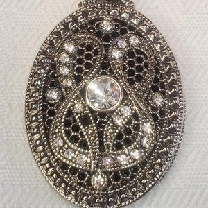 Lia Sophia Filigree and Rhinestone Silver Tone Pendant/Slide